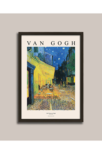 Vetro Design Αφίσα με ξύλινο πλαίσιο - Νυχτερινό καφέ στην αυλή του Βαν Γκογκ