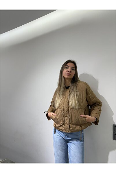 PALMERO Kadın Kahverengi Crop Kapitone Mevsimlik Mont