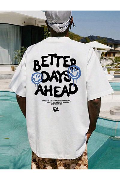 AFROGİYİM Unisex Better Days Ahead Back Τυπωμένο μπλουζάκι oversize