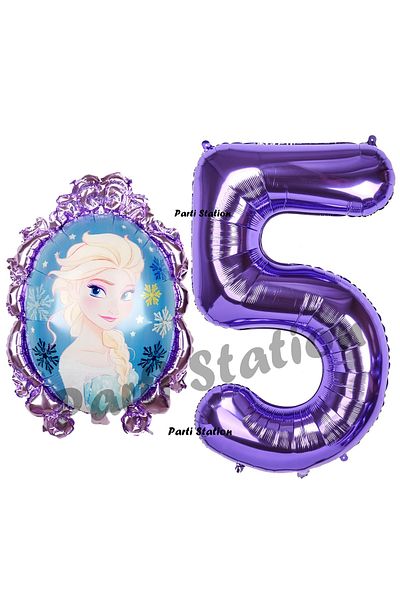 Parti Station Frozen Balloon 5 Year Old Birthday Set Frozen Elsa Concept Balloon and Purple Number Balloon Birthday Set