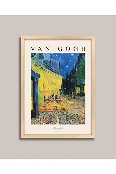 Vetro Design Αφίσα με ξύλινο πλαίσιο - Νυχτερινό καφέ στην αυλή του Βαν Γκογκ