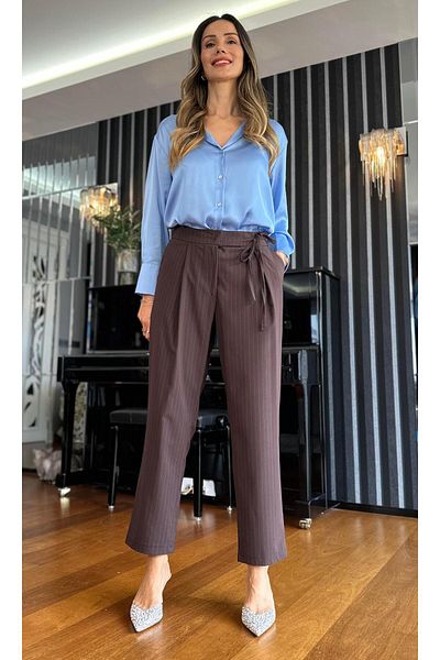 Atelier Derin Blue Striped Trousers on Brown