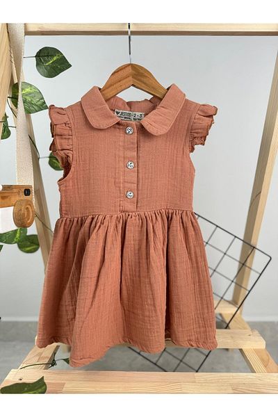 Minizade FRILLED SHORT SLEEVE BABY GIRL/KIDS MUSLIN DRESS