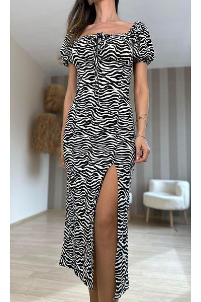 Atelier Derin Rochie zebră cu guler ajustabil