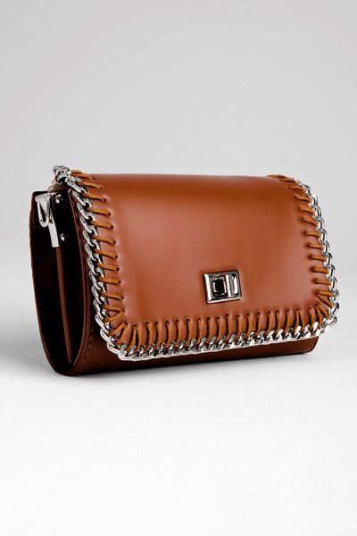 Lal Shoes & Bags Women's Handbag Chain Detailed-Tan