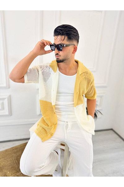 elkumoda Πουκάμισο Oversize Βαμβακερό ύφασμα κατά του ιδρώτα Διχτυωτό ιταλικό γιακά κοντομάνικο πουκάμισο