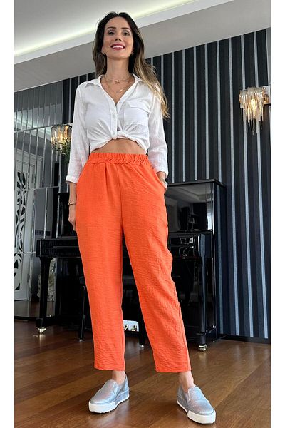 Atelier Derin Orange Carrot Cut Comfortable Trousers
