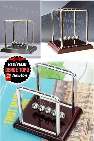 Munico Tasarım Kinetik Enerji Ofis Stres Giderici Beşik Çelik Denge Topu Fizi...