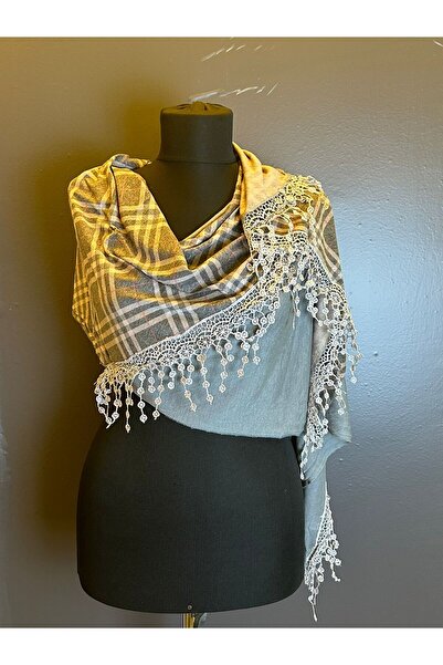 Gönülden Tasarım KARELİ ДВОКОЛЬОРОВИЙ ГУПЕРОВИЙ ЖІНОЧИЙ ШАЛ 170X45 СМ Сірий