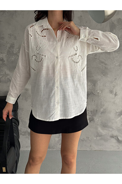 laughs ΓΥΝΑΙΚΕΙΟ ΠΟΥΚΑΜΙΣΟ ECRU ΜΑΚΡΥΜΑΝΙΚΟ ΛΙΝΟ LOOK DE3210