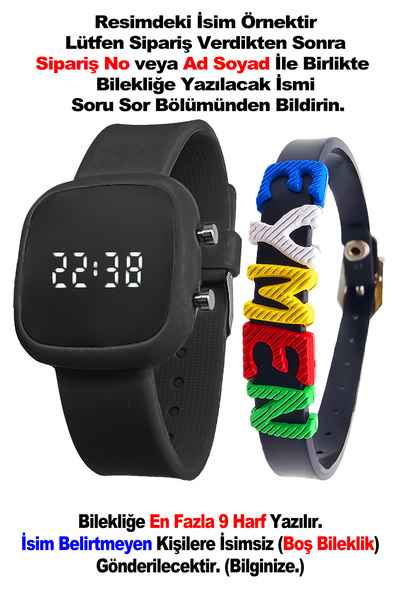 tutkanstore Dijital Çocuk Kol Saati İsme Özel Hediye Bileklik Kombine Siyah K...