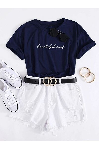 WNWGKN Μπλουζάκι Navy Blue Oversize - Κομψό εμπριμέ