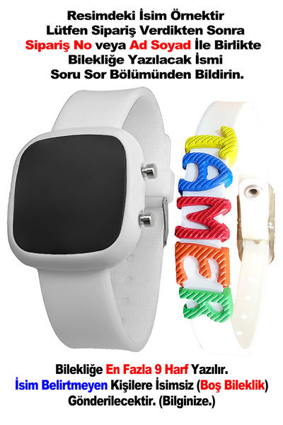 tutkanstore Dijital Çocuk Kol Saati İsme Özel Hediye Bileklik Kombine Beyaz K...