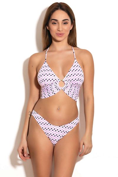 BADELİNA Women's Polka Dot Patterned Rope Strap Triangle Bikini Set 3278-1