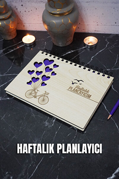 markcat Balonlu Bisiklet Ahşap Plan Defteri - Süresiz Ajanda - Haftalık Planl...