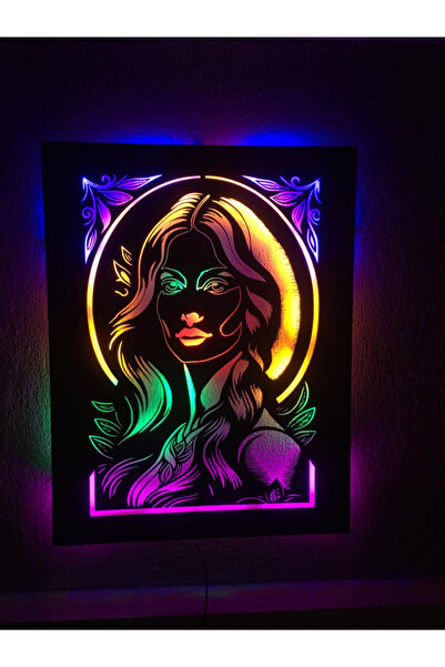 ÇAKRA 3D Kadın Silüet Ahşap Tablo Led Işıklı Tablo 70X45cm