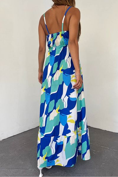 lovebox Women's Degaje Collar Waist Gathered Design Strap Colorful Summer Maxi Evening Dress 10762