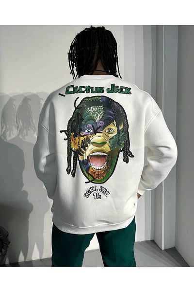 Baxia Hanorac oversize cu gât crew cu imprimeu cactus jack, unisex