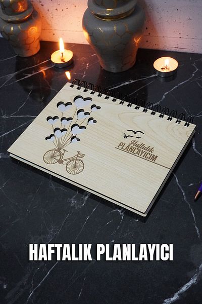 markcat Balloon Bicycle Wooden Planner Notebook - Ατελείωτο Ατζέντα - Weekly Planner (UNDATE PLANNER) A5