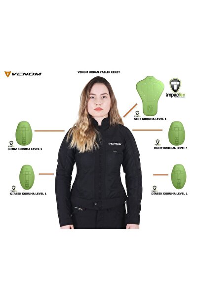 VENOM CEKET YAZLIK URBAN KADIN SİYAH MOTOSİKLET MONT