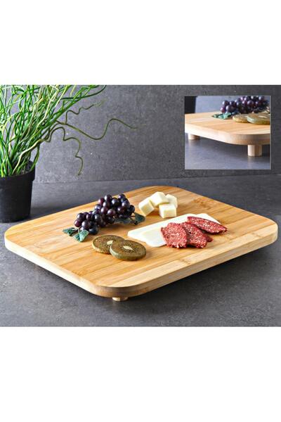 ALBETTO Ayaklı Bambu Tepsi 33*28cm Servis Sunum Tepsi