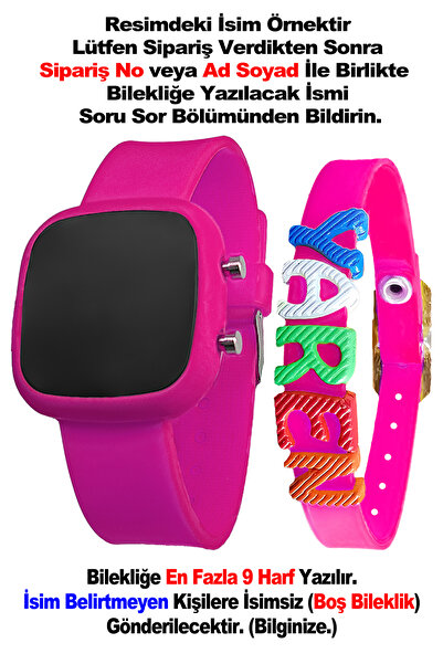 tutkanstore Dijital Çocuk Kol Saati İsme Özel Hediye Bileklik Kombine Fuşya K...