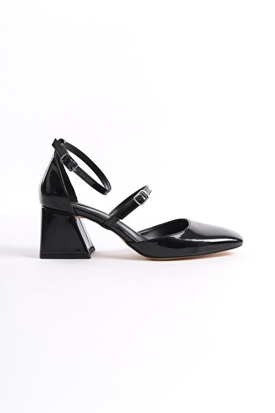 Modabuymus Sigva Mary Jane Summer Black Patent Leather Thick Heeled Strapped Shoes