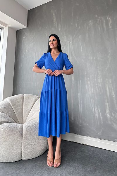 kamacibutik Rochie de vară de culoare uni cu guler dublu