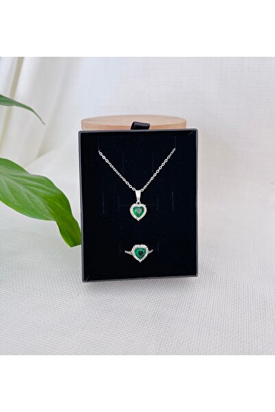 RM Bijuteri Zirkon Taşlı Kalp Model Çelik Set