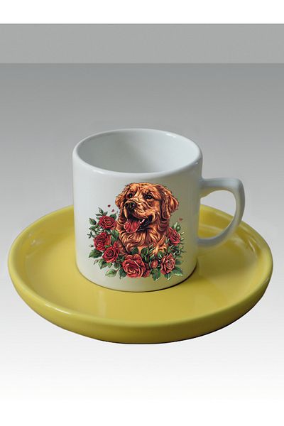 lili hediyelik Rose Dog Printed Turkish Coffee Cup - Gift Ceramic Mug Cup