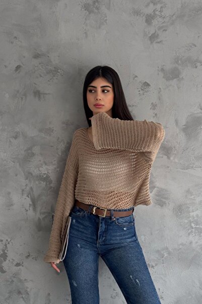 FEMELLE Γυναικεία μπλούζα με μακρυμάνικο κανονικό μέγεθος με ανοιχτό μάτι με δίχτυ