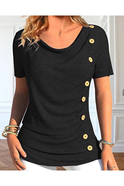 Modayakamoz Dámská viskózová halenka Degaje s límečkem a knoflíkem - krátký r...