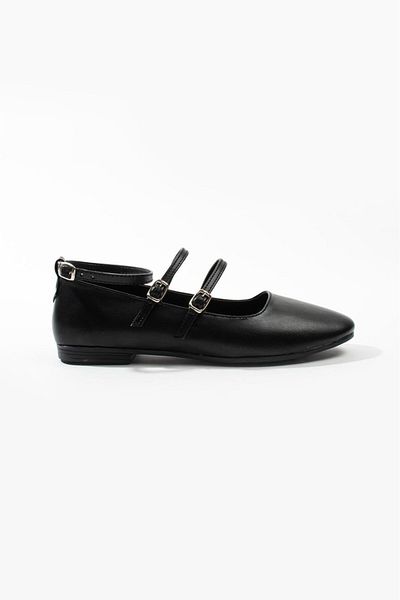 Nstil Pantofi casual de damă cu cataramă neagră - vârf oval, legat la gleznă, simplu confortabil, toc mic - S-501