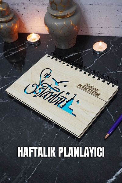 markcat Дървена книга за планове Istanbul Design - Неограничен дневен ред - Седмичен планер (Тефтер за планер) A5