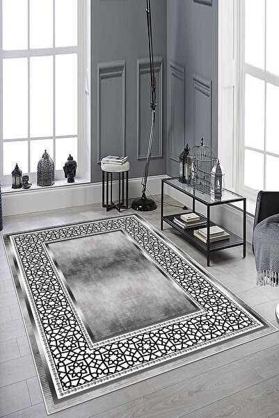 Qatalina Modern Çerçeveli Dijital Baskılı Kaymaz Taban Salon Halısı Mutfak Ha...