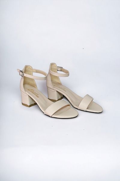 MİYA Women's Short Thick Heeled Cream Skin Color Single Band Evening Dress Shoes