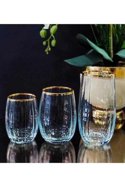 Paşabahçe 96820 Linka Gold Gilt 18 Pieces Water Soft Drink 3 Size Glass Set