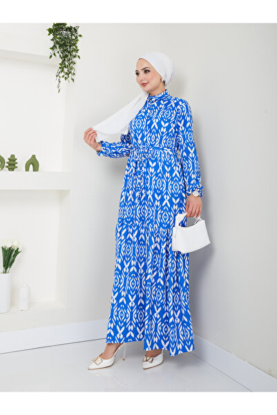 VOLT CLOTHİNG Γυναικείο πουκάμισο με σχέδιο γιακά στη μέση φόρεμα χιτζάμπ