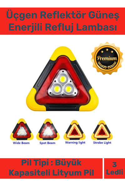 Nightwatchers Deluxe Su Geçirmez Sızdırmaz 3 Ledli Solar Üçgen Reflektör Güne...