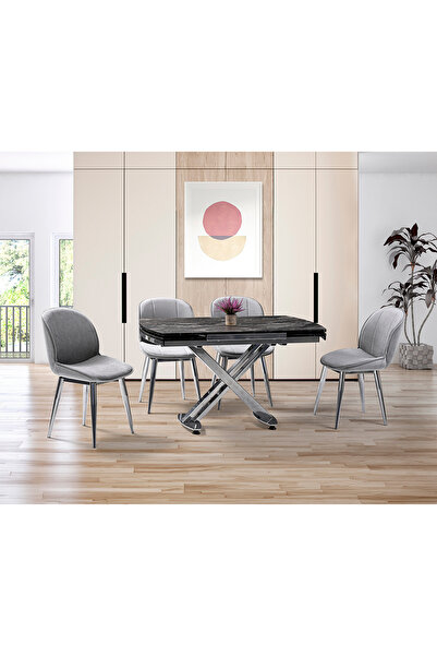 Mobilya Dükkanım Galata Siyah Mermer Masa & Milas Krom Sandalye Takımı HDR124...