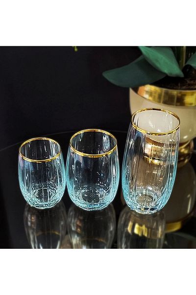 Paşabahçe 96820 Linka Gold Gilt 18 Pieces Water Soft Drink 3 Size Glass Set