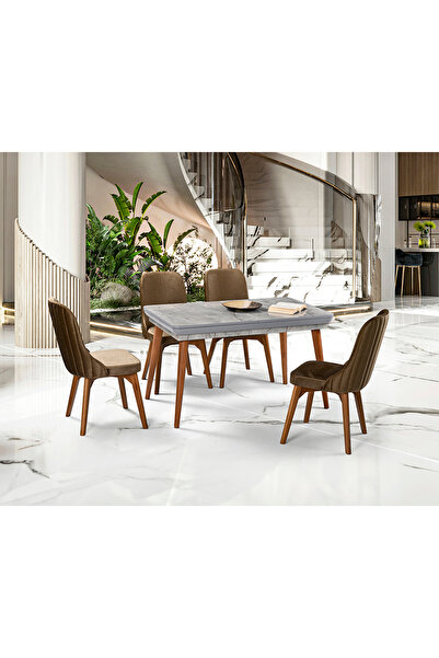 Mobilya Dükkanım Hera Gri Mermer Masa & Doruk Sandalye Takımı HDR1226 - MD