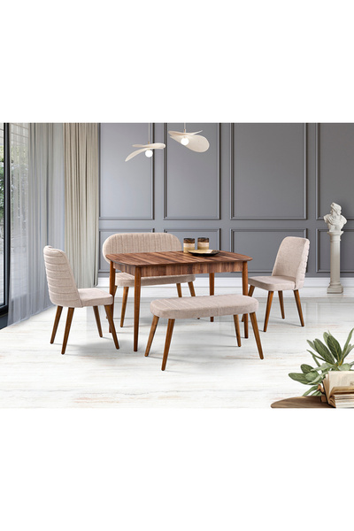 Mobilya Dükkanım Vegas Ceviz Masa & Kısmet Benç Takımı Takımı HDR1276 - MD