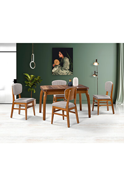 Mobilya Dükkanım Manolya Ceviz Masa & Manolya Ceviz Sandalye Takımı HDR1237 - MD