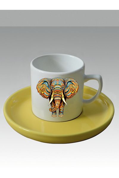 lili hediyelik Authentic Elephant Printed Turkish Coffee Cup - Gift Ceramic Mug