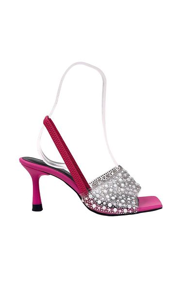 bescobel Women's Peçya Fuchsia Stone Detailed Elastic Thin Heel Slippers 8Cm 807