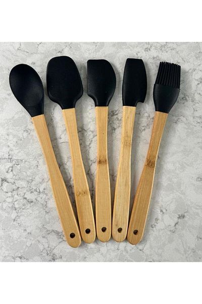 PANJI Set of 5 Colorful Bamboo Silicone Spatulas - Long 21cm