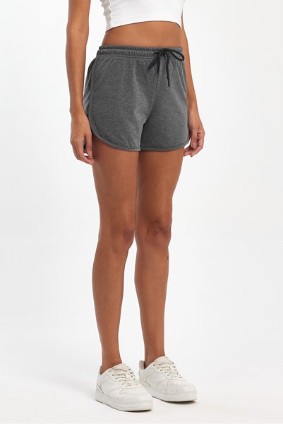 COMEOR Women's Slit Seasonal Premium Fabric Regular Fit Drawstring Anthracite Short Mini Shorts