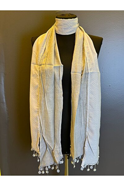 Gönülden Tasarım Двоколірний шарф з білими та сірими намистинами 190X25 см Сірий