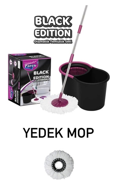 Parex Black Edition Otomatik Temizlik Seti - Kova Mop Seti+ 1 ADET YEDEK MOP